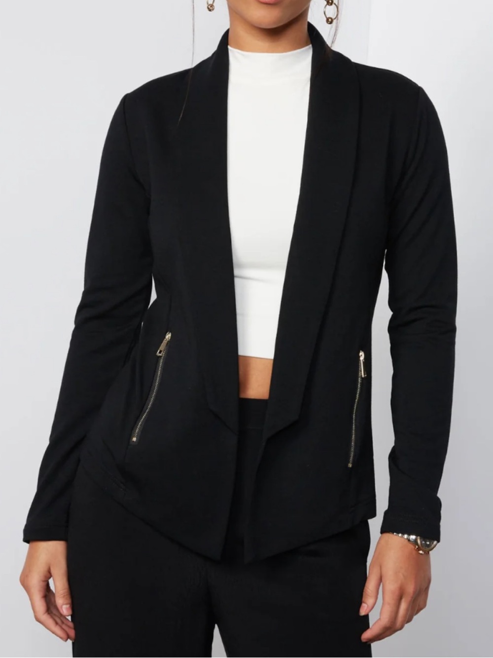 Tart Black Knit Open-Front Blazer with Zip Pockets